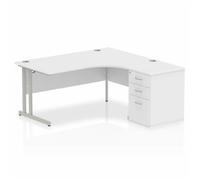 Impulse Bench 1600mm Right Crescent Office Desk White Top Silver Cantilever Leg
