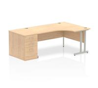 Impulse Bench 1600mm Right Crescent Office Desk Maple Top Silver Cantilever Leg