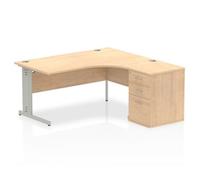 Dynamic Corner Right Hand Desk Maple MFC Cable Managed Cantilever Leg Grey Frame Impulse 1600/1630 x 800/600 x 730mm
