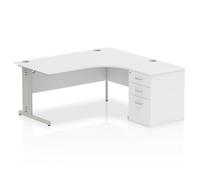 Dynamic Corner Right Hand Desk White MFC Cable Managed Cantilever Leg Grey Frame Impulse 1600/1630 x 800/600 x 730mm