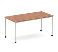 Impulse 1600 Straight Table Walnut Top Silver Box Frame Leg Castors