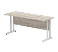 Impulse 1600 x 600mm Straight Office Desk Grey Oak Top Silver Cantilever Leg