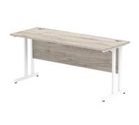 Impulse 1600 x 600mm Straight Desk Grey Oak Top White Cantilever Leg I003076