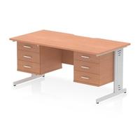 Impulse 1600 x 800 Scalloped Desk Beech Silver Cable Managed 2x3D Ped