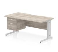 Impulse 1600 x 800 Scalloped Desk Grey Oak Silver Cable Managed 2D Ped