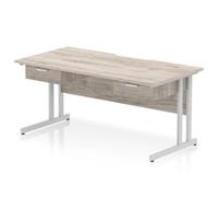 Impulse 1600 x 800 Scalloped Desk Grey Oak Silver Cantilever 2x1D Ped