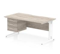 Impulse 1600 x 800 Scalloped Desk Grey Oak White Cable Managed 3D Ped