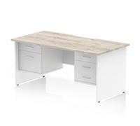 Impulse 1600 x 800mm Scalloped Edge Straight Office Desk Grey Oak Top White Panel End Leg Workstation 1 x 2 Drawer 1 x 3 Drawer Fixed Pedestal
