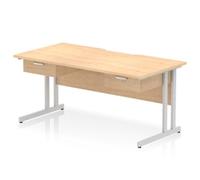 Impulse 1600 x 800 Scalloped Desk Maple Top Silver Cantilever 2x1D Ped