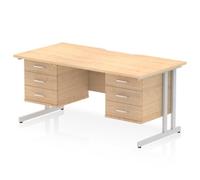 Impulse 1600 x 800 Scalloped Desk Maple Top Silver Cantilever 2x3D Ped