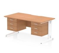 Impulse 1600 x 800 Scalloped Desk Oak Top White Cable Managed 2x3D Ped