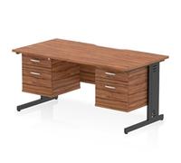 Impulse 1600 x 800 Scalloped Desk Walnut Black Cable Managed 2x2D Ped