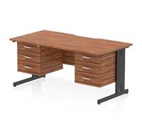 Impulse 1600 x 800 Scalloped Desk Walnut Black Cable Managed 2x3D Ped