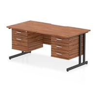 Impulse 1600 x 800 Scalloped Desk Walnut Black Cantilever 2D + 3D Ped