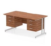 Impulse 1600 x 800 Scalloped Desk Walnut Silver Cantilever 2D + 3D Ped