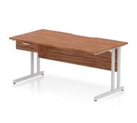Impulse 1600 x 800 Scalloped Desk Walnut Top Silver Cantilever 1D Ped