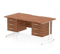 Impulse 1600 x 800 Scalloped Desk Walnut White Cantilever Leg 2x3D Ped