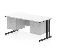 Impulse 1600 x 800 Scalloped Desk White Black Cantilever Leg 2x2D Ped