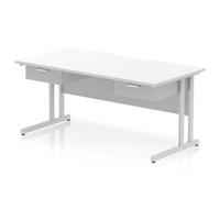 Impulse 1600 x 800 Scalloped Desk White Top Silver Cantilever 2x1D Ped