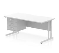 Impulse 1600 x 800 Scalloped Desk White Top Silver Cantilever + 3D Ped