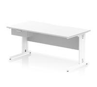 Impulse 1600 x 800 Scalloped Desk White Top White Cable Managed 1D Ped