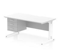 Impulse 1600 x 800 Scalloped Desk White Top White Cable Managed 3D Ped