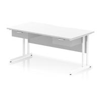 Impulse 1600 x 800 Scalloped Desk White Top White Cantilever 2x1D Ped