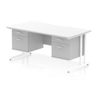 Impulse 1600 x 800 Scalloped Desk White Top White Cantilever 2x2D Ped