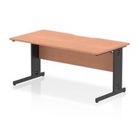 Impulse 1600 x 800mm Scalloped Edge Straight Office Desk Beech Top Black Cable M