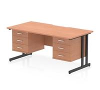 Impulse 1600 x 800mm Scalloped Desk Beech Black Cantilever 2x3D Ped
