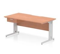Impulse 1600 x 800mm Scalloped Desk Beech Silver Cable Managed 1D Ped
