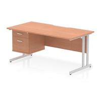 Impulse 1600 x 800mm Scalloped Desk Beech Silver Cantilever + 2D Ped