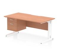 Impulse 1600 x 800mm Scalloped Desk Beech White Cable Managed + 2D Ped