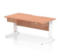 Impulse 1600 x 800mm Scalloped Desk Beech White Cable Managed 2x1D Ped