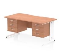 Impulse 1600 x 800mm Scalloped Desk Beech White Cable Managed 2x3D Ped