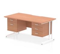 Impulse 1600 x 800mm Scalloped Desk Beech White Cantilever 2D + 3D Ped