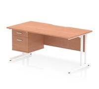 Impulse 1600 x 800mm Scalloped Desk Beech White Cantilever + 2D Ped