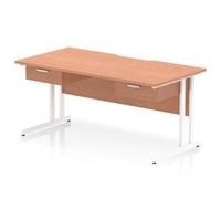 Impulse 1600 x 800mm Scalloped Desk Beech White Cantilever 2x1D Ped