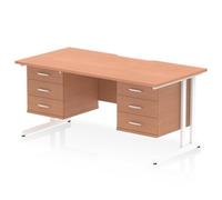 Impulse 1600 x 800mm Scalloped Desk Beech White Cantilever 2x3D Ped