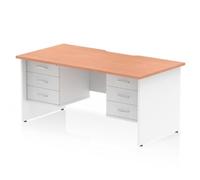 Impulse 1600 x 800mm Scalloped Desk Beech White Panel End 2x3D Ped