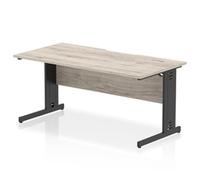 Impulse 1600 x 800mm Scalloped Edge Straight Office Desk Grey Oak Top Black Cabl