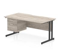 Impulse 1600 x 800mm Scalloped Desk Grey Oak Black Cantilever 2D Ped