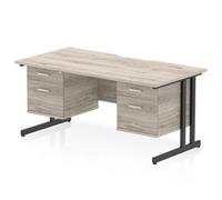 Impulse 1600 x 800mm Scalloped Desk Grey Oak Black Cantilever 2x2D Ped
