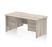 Impulse 1600 x 800mm Scalloped Desk Grey Oak Panel End 2D + 3D Ped