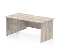 Impulse 1600 x 800mm Scalloped Desk Grey Oak Panel End + 2D Ped