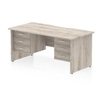Impulse 1600 x 800mm Scalloped Desk Grey Oak Panel End 2x3D Ped