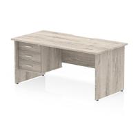 Impulse 1600 x 800mm Scalloped Desk Grey Oak Panel End + 3D Ped