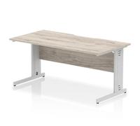 Impulse 1600 x 800mm Scalloped Edge Straight Office Desk Grey Oak Top Silver Cable Managed Leg