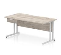Impulse 1600 x 800mm Scalloped Desk Grey Oak Silver Cantilever 1D Ped