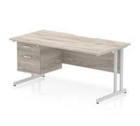 Impulse 1600 x 800mm Scalloped Desk Grey Oak Silver Cantilever 2D Ped